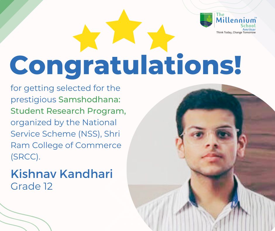 Kishnav Kandhari Grade 12 brings laurels to TMSA by  getting Selected for the Samshodhana : Student Research Program!