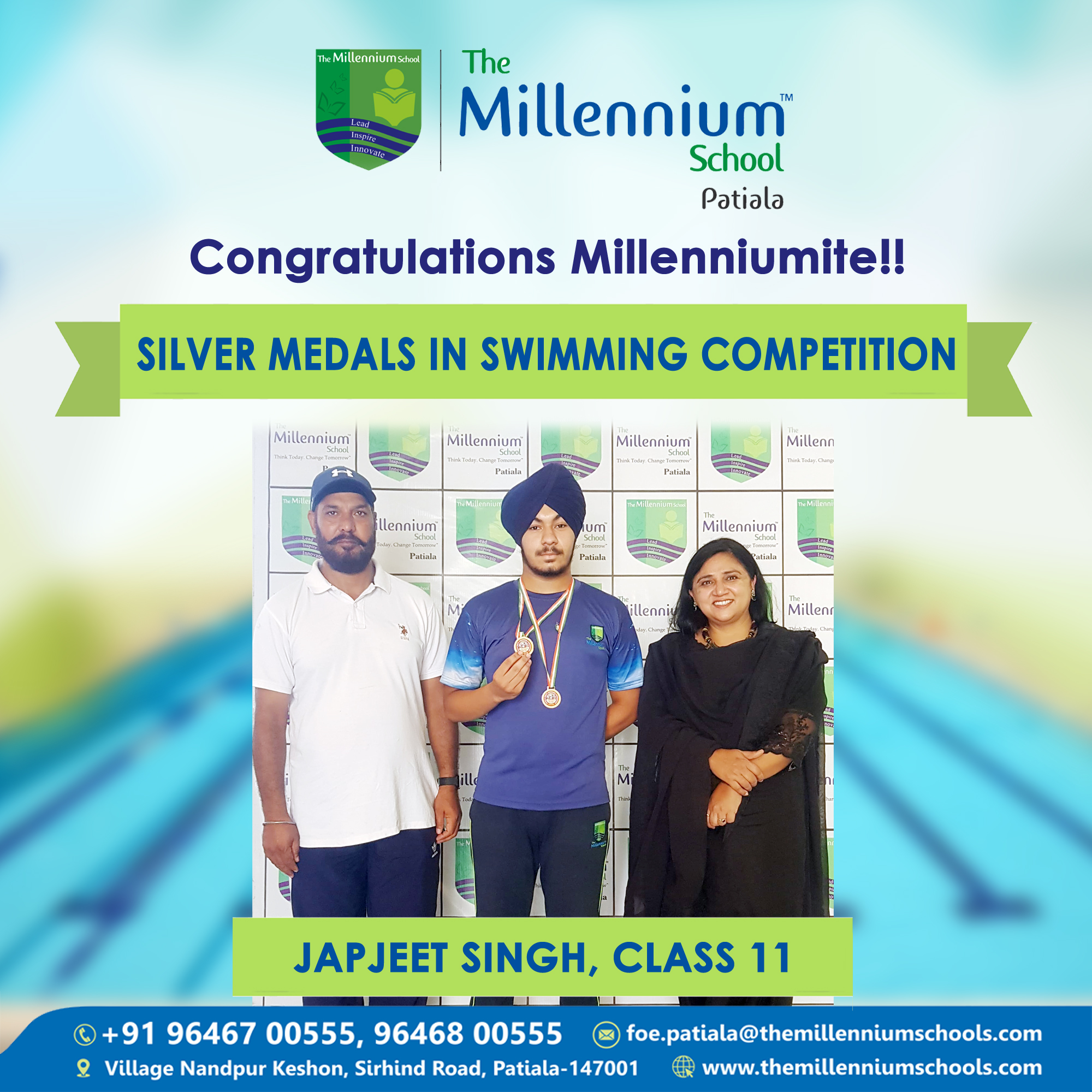Japjeet Singh of Class 11 wins two Silver Medals